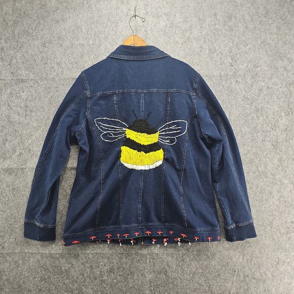 DENIM EMBROIDERED BEE JACKET - Picture 1 of 10